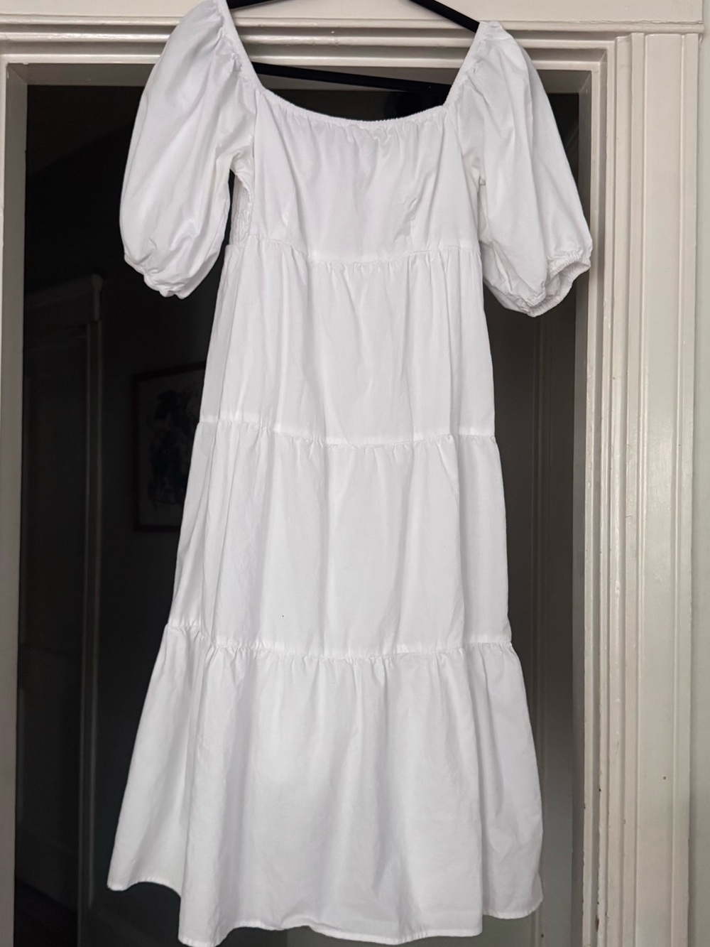 Sim & Sam White Mid/long  Dress tiered cotton puff sleeve boho cottage size m